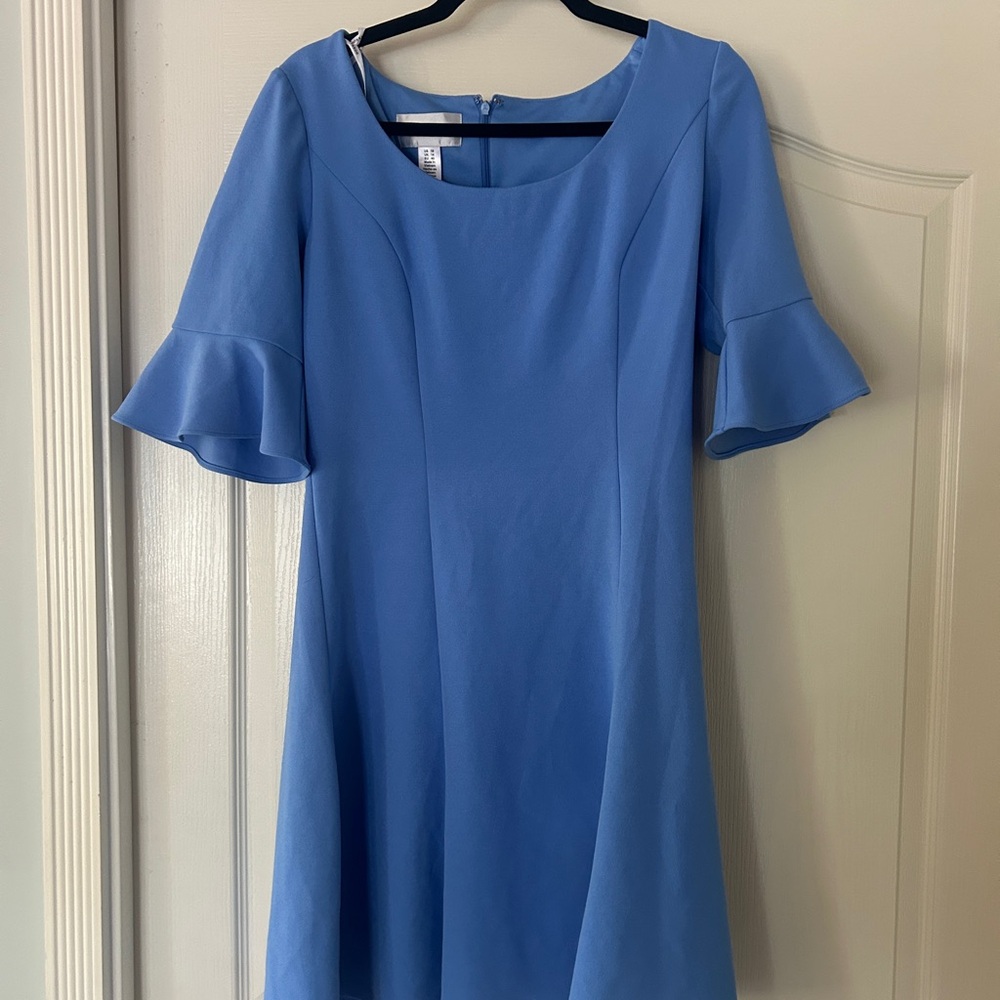 Donna Morgan Blue Midi Dress with Flare Sleeves